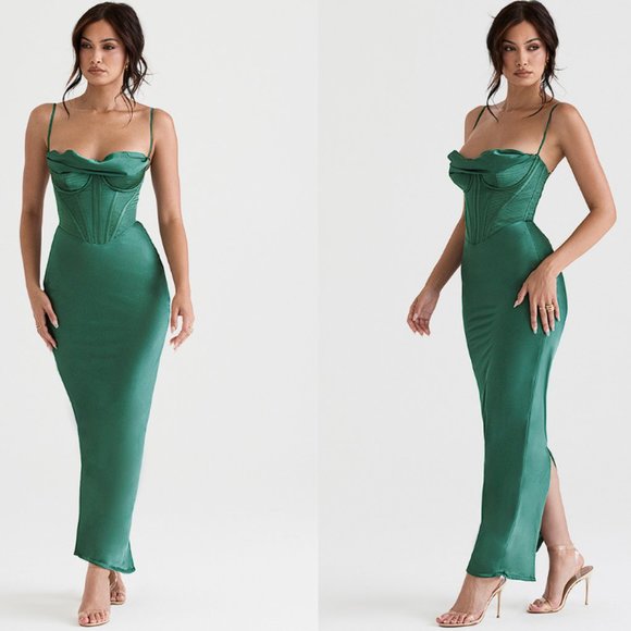 House of CB ‘Charmaine’ Forest Corset Maxi Dress NWOT - Picture 4 of 10